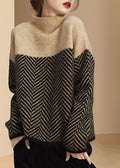 Aurelie | Women's Turtleneck Sweater, Patchwork Knit Winter Pullover