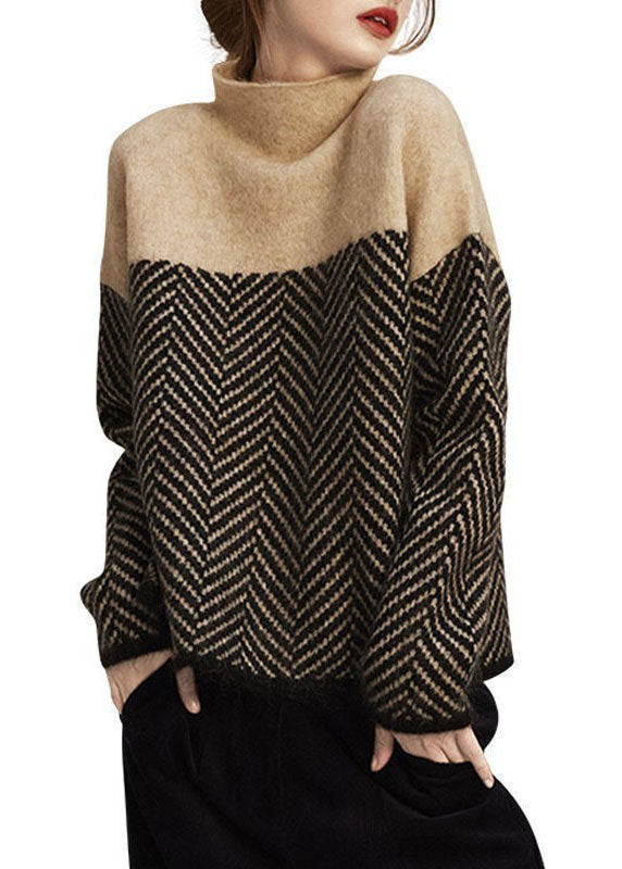 Aurelie | Women's Turtleneck Sweater, Patchwork Knit Winter Pullover