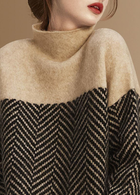 Aurelie | Women's Turtleneck Sweater, Patchwork Knit Winter Pullover