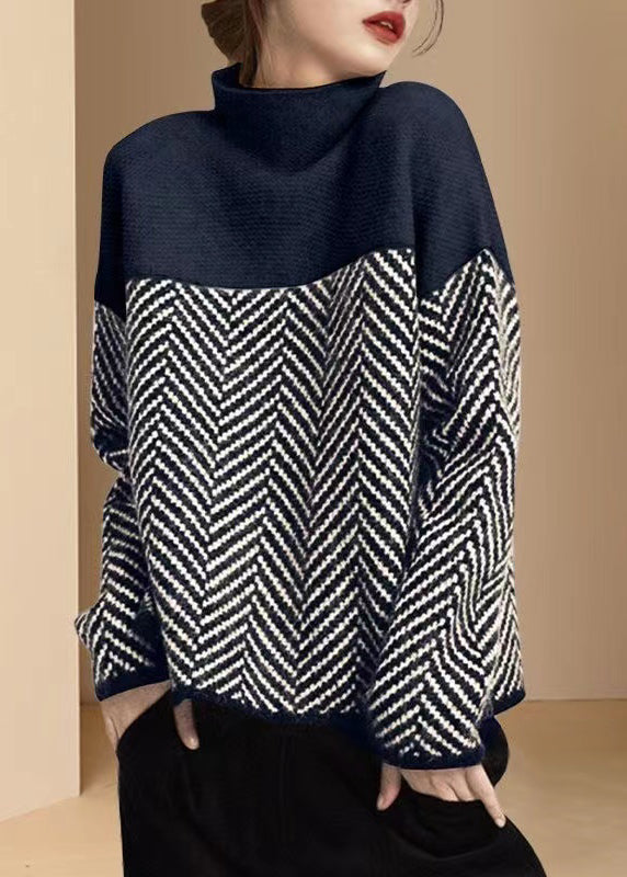 Aurelie | Women's Turtleneck Sweater, Patchwork Knit Winter Pullover