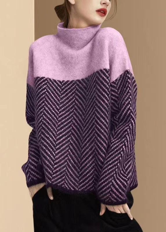 Aurelie | Women's Turtleneck Sweater, Patchwork Knit Winter Pullover