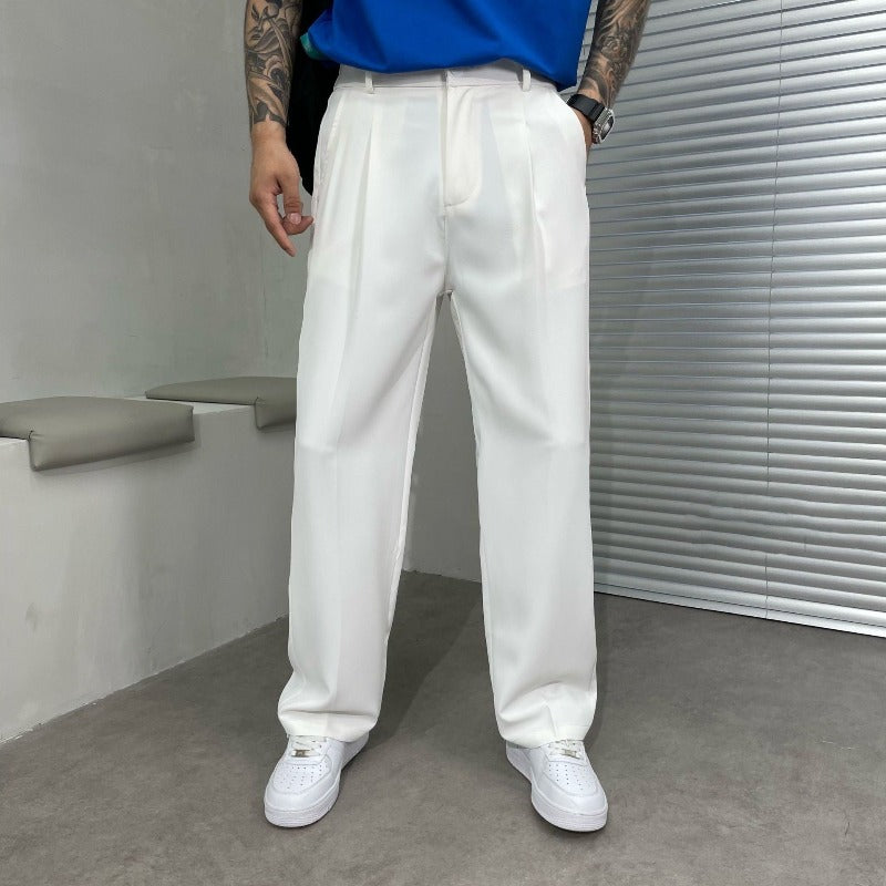Marcus | Men's Wide-Leg Dress Trousers, Double Pleat Tailored Pants