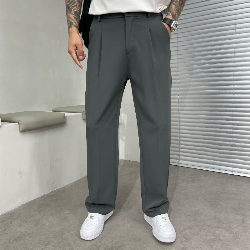 Marcus | Men's Wide-Leg Dress Trousers, Double Pleat Tailored Pants