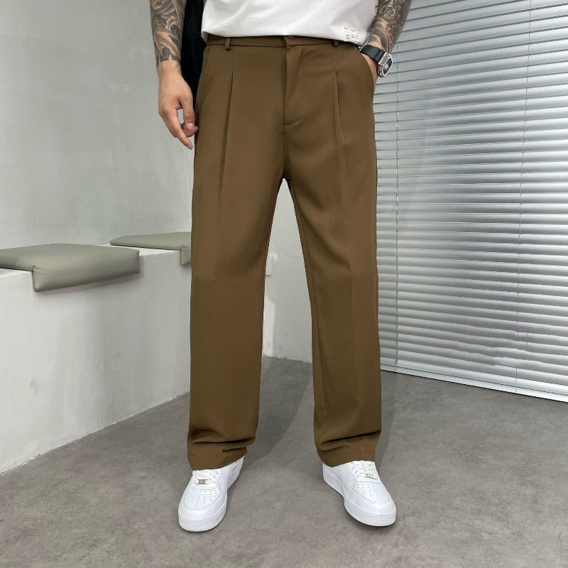 Marcus | Men's Wide-Leg Dress Trousers, Double Pleat Tailored Pants