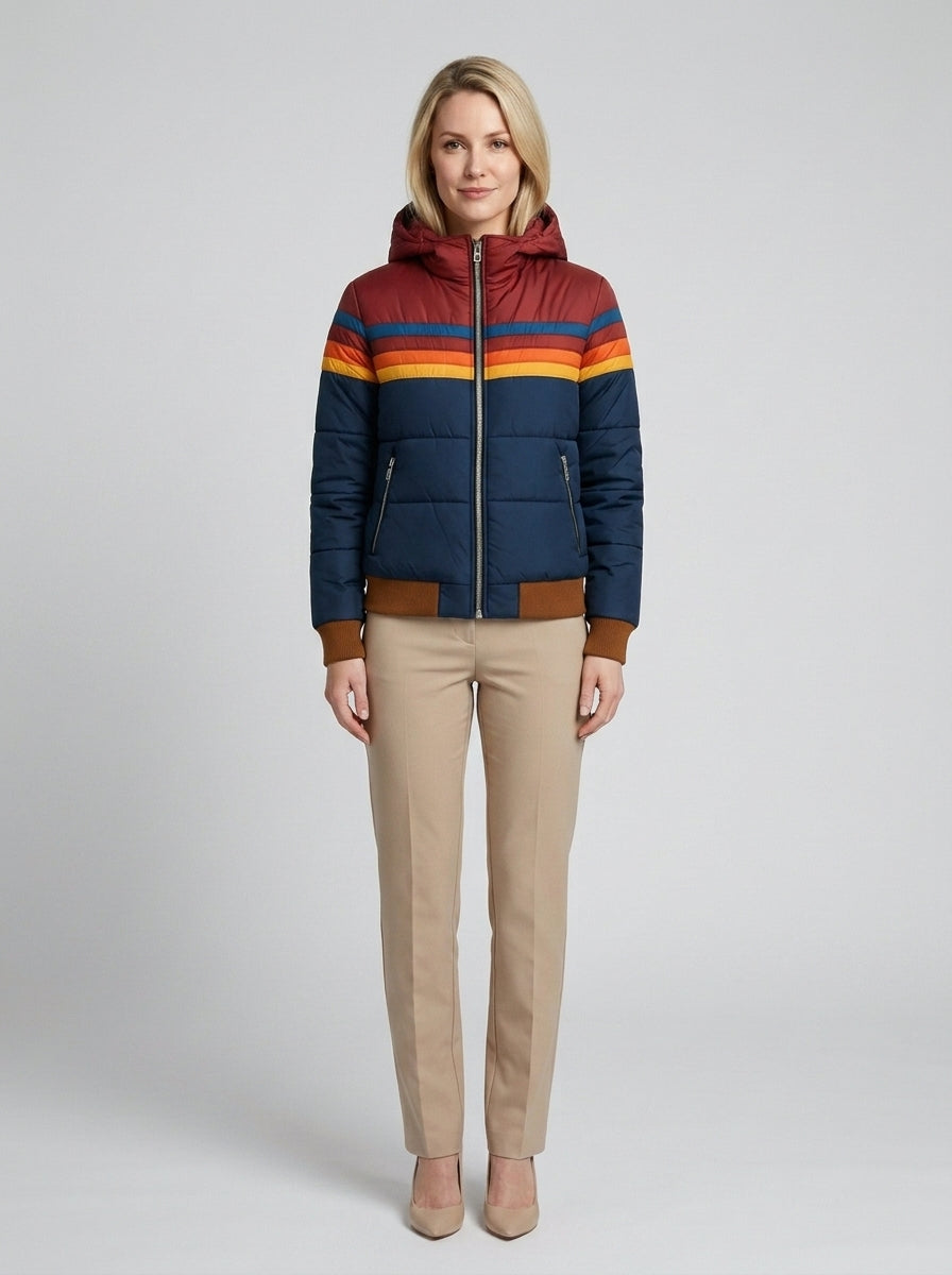 Mila | Women's Hooded Puffer Jacket, Retro Winter Jacket - Front [Lystr 6a7468da5d32fba9c72a61d0:front]