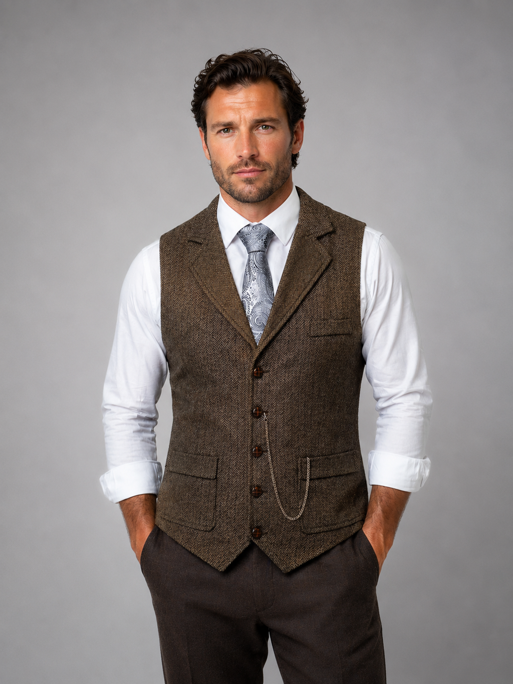 Hugo | Men's Herringbone Waistcoat, Tailored Smart-Casual Winter Waistcoat