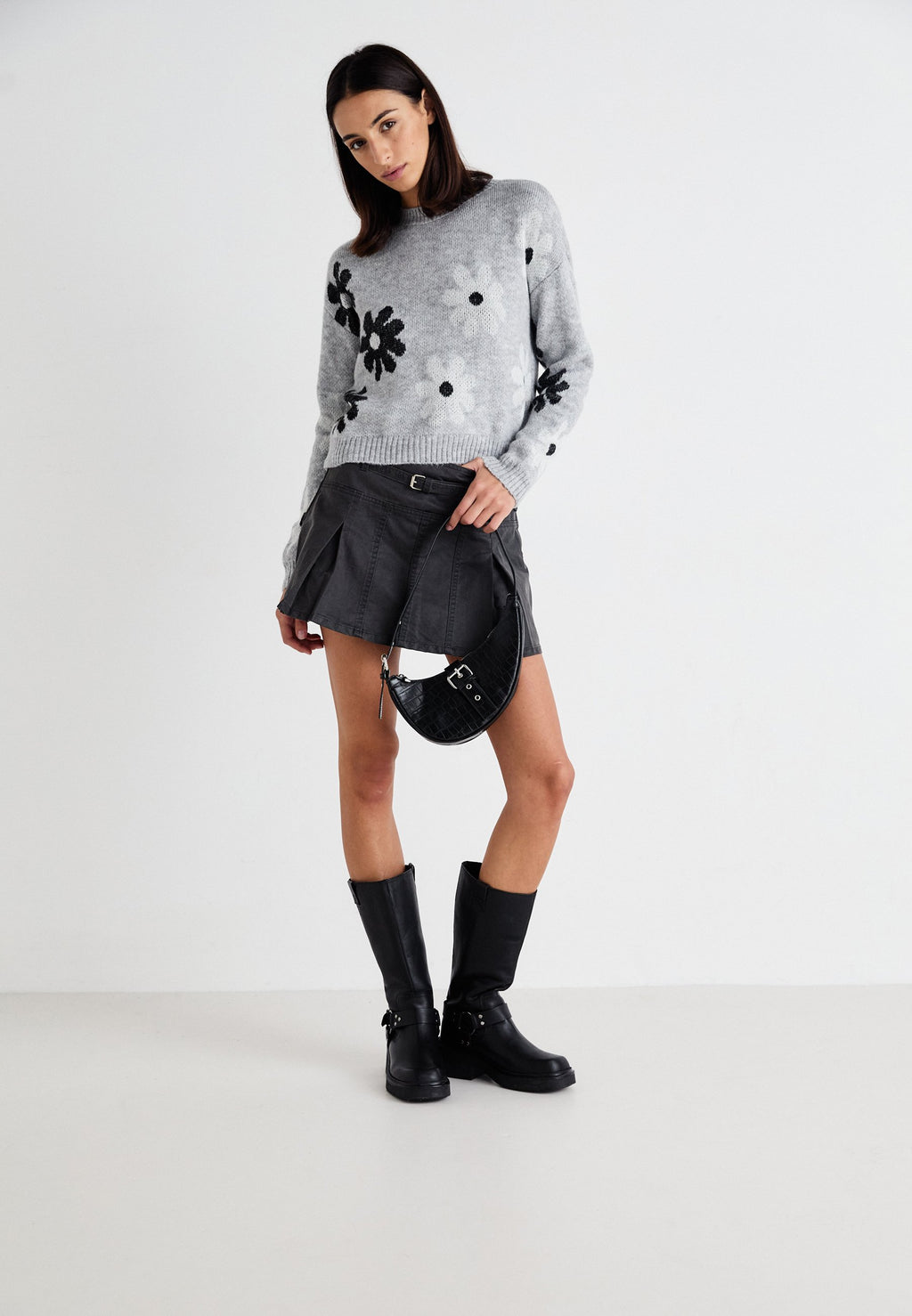 Margot | Women's Knit Jumper, Light Grey Melange Round Neck Autumn Winter