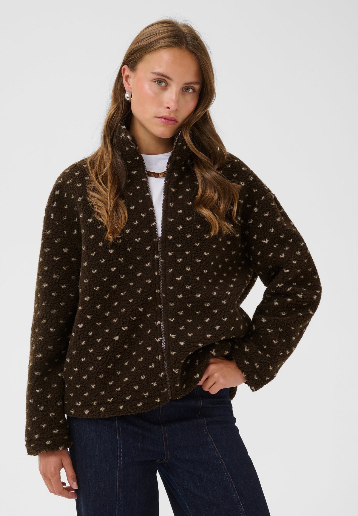 Beatrix | Women's Polka Dot Fleece Jacket High Neck Autumn Winter