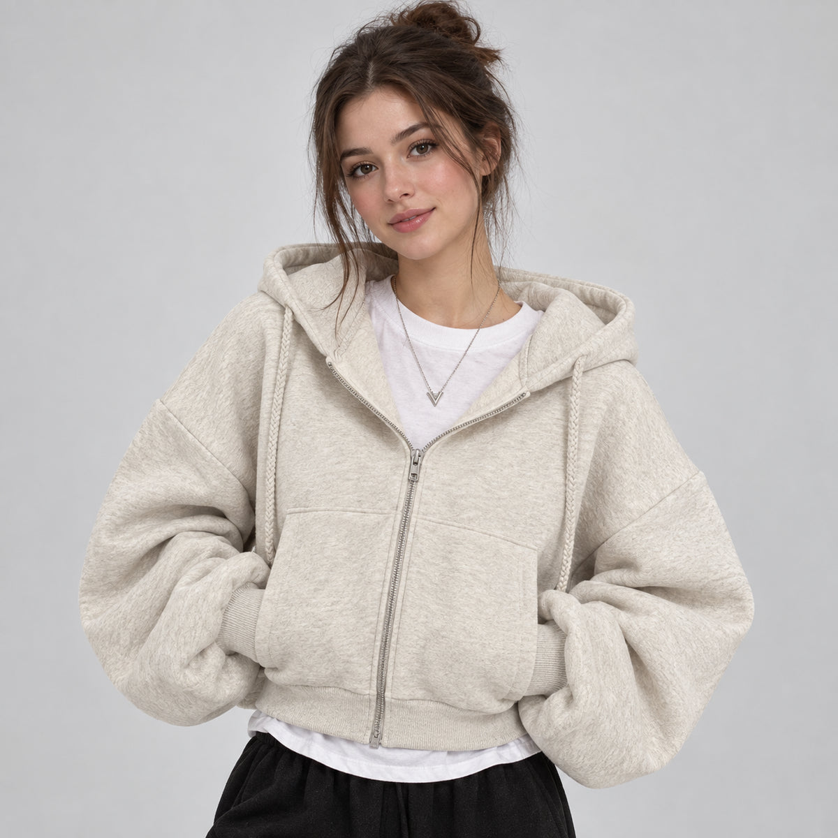 Bellamy | Women's Cropped Zip Up Hoodie Fleece Lined Autumn Winter