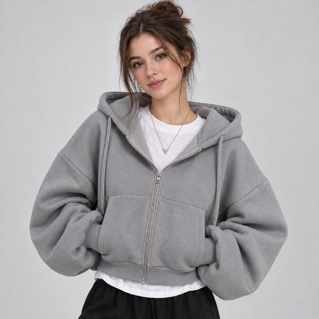 Bellamy | Women's Cropped Zip Up Hoodie Fleece Lined Autumn Winter