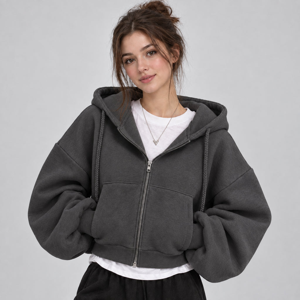 Bellamy | Women's Cropped Zip Up Hoodie Fleece Lined Autumn Winter