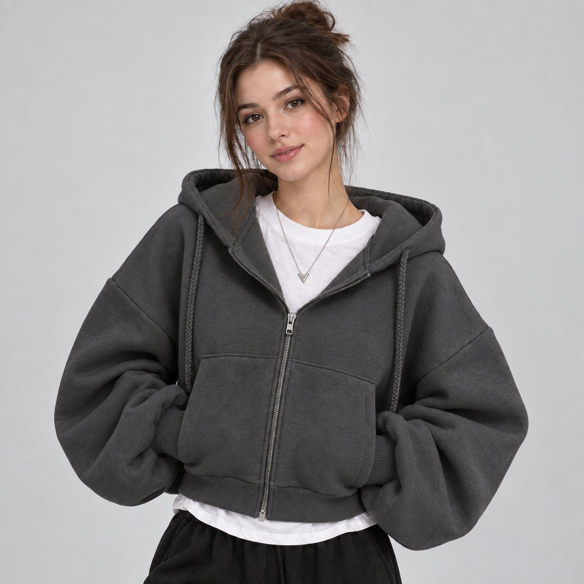 Bellamy | Women's Cropped Zip Up Hoodie Fleece Lined Autumn Winter