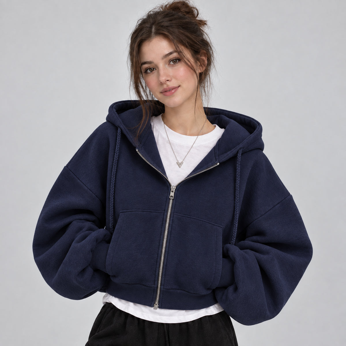 Bellamy | Women's Cropped Zip Up Hoodie Fleece Lined Autumn Winter