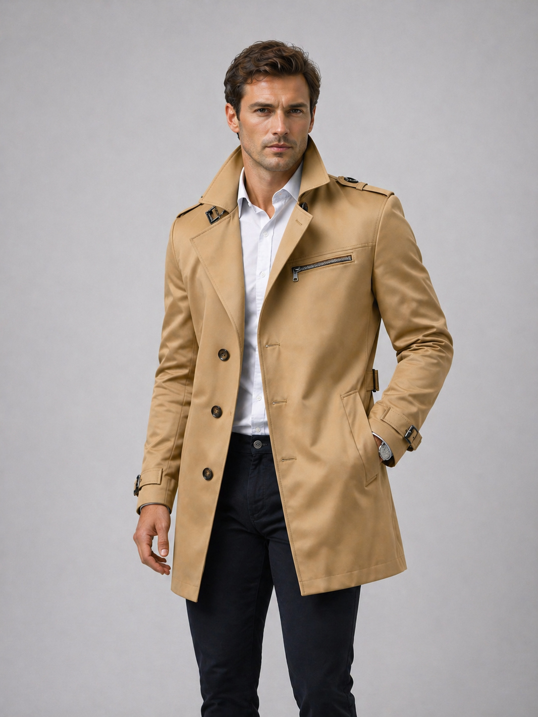 Elliott | Men's Belted Trench Coat, Classic Tailored Winter Coat