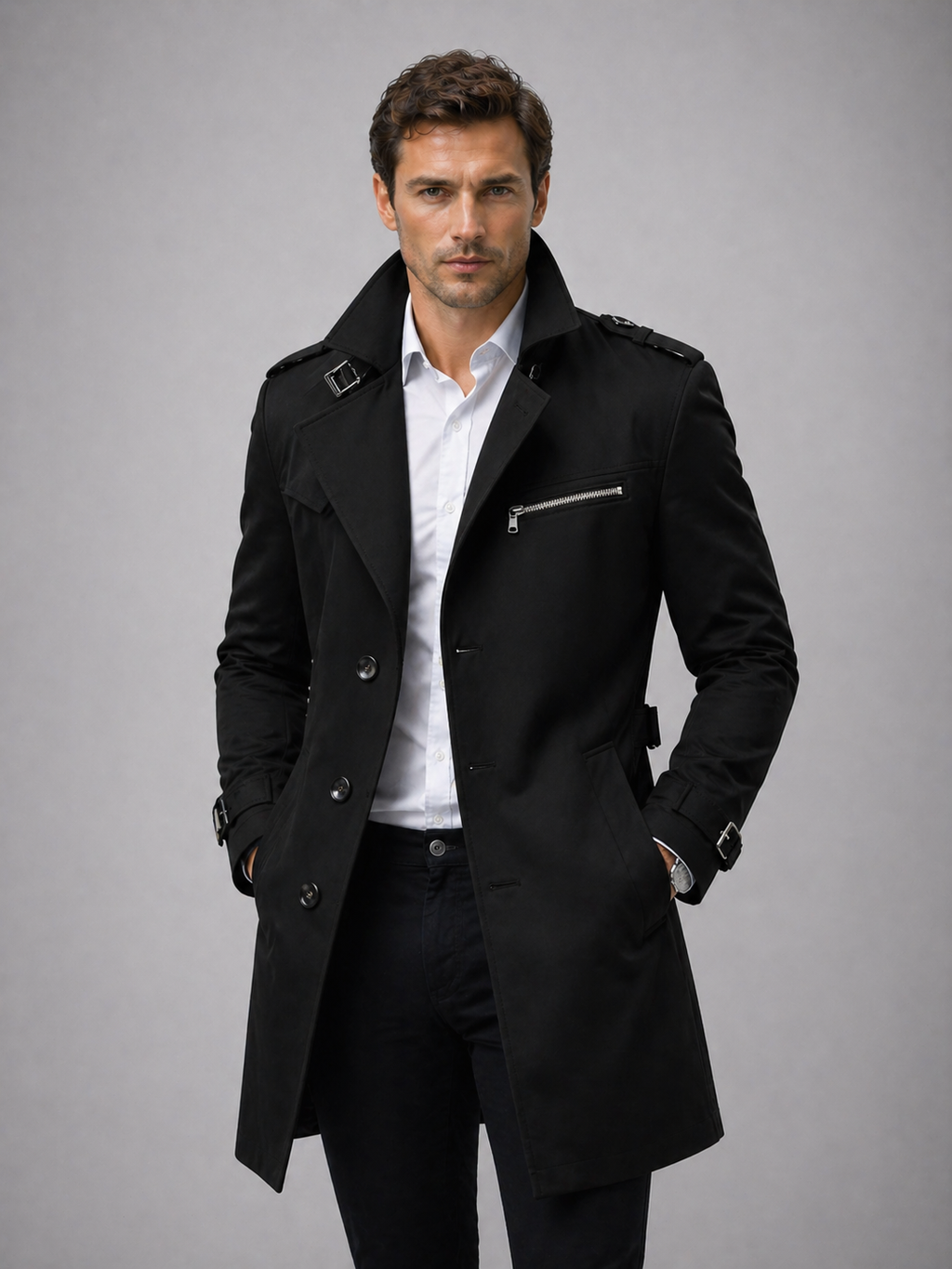 Elliott | Men's Belted Trench Coat, Classic Tailored Winter Coat