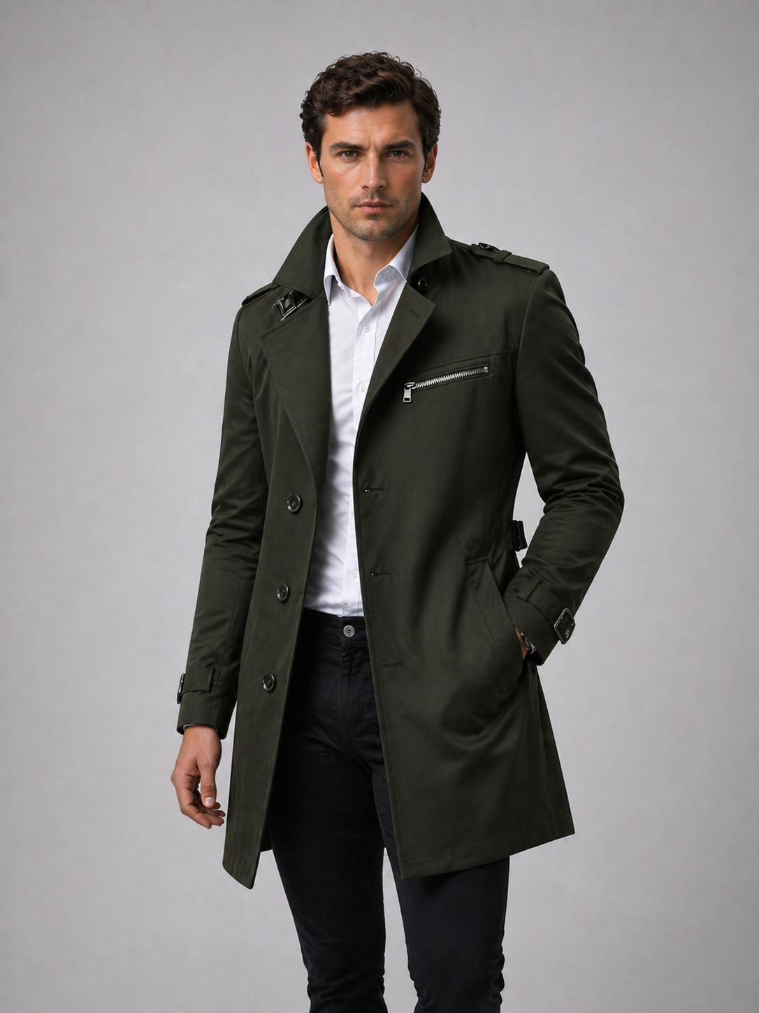 Elliott | Men's Belted Trench Coat, Classic Tailored Winter Coat