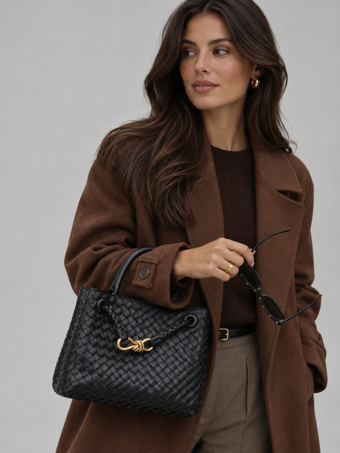 Bianca | Women's Woven Vegan Leather Tote Bag Gold Detail Handbag
