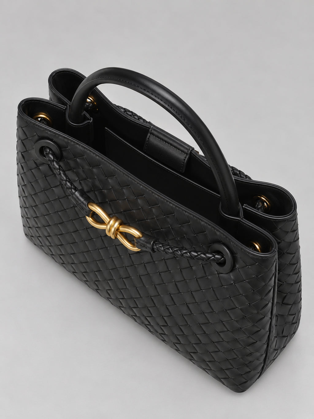 Bianca | Women's Woven Vegan Leather Tote Bag Gold Detail Handbag