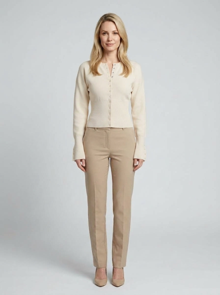 Bexley | Women's Cardigan, Cropped Long Sleeve Button-Up Knit Winter Cardigan - Front [Lystr 6aa1695a37f016869b673561:front]
