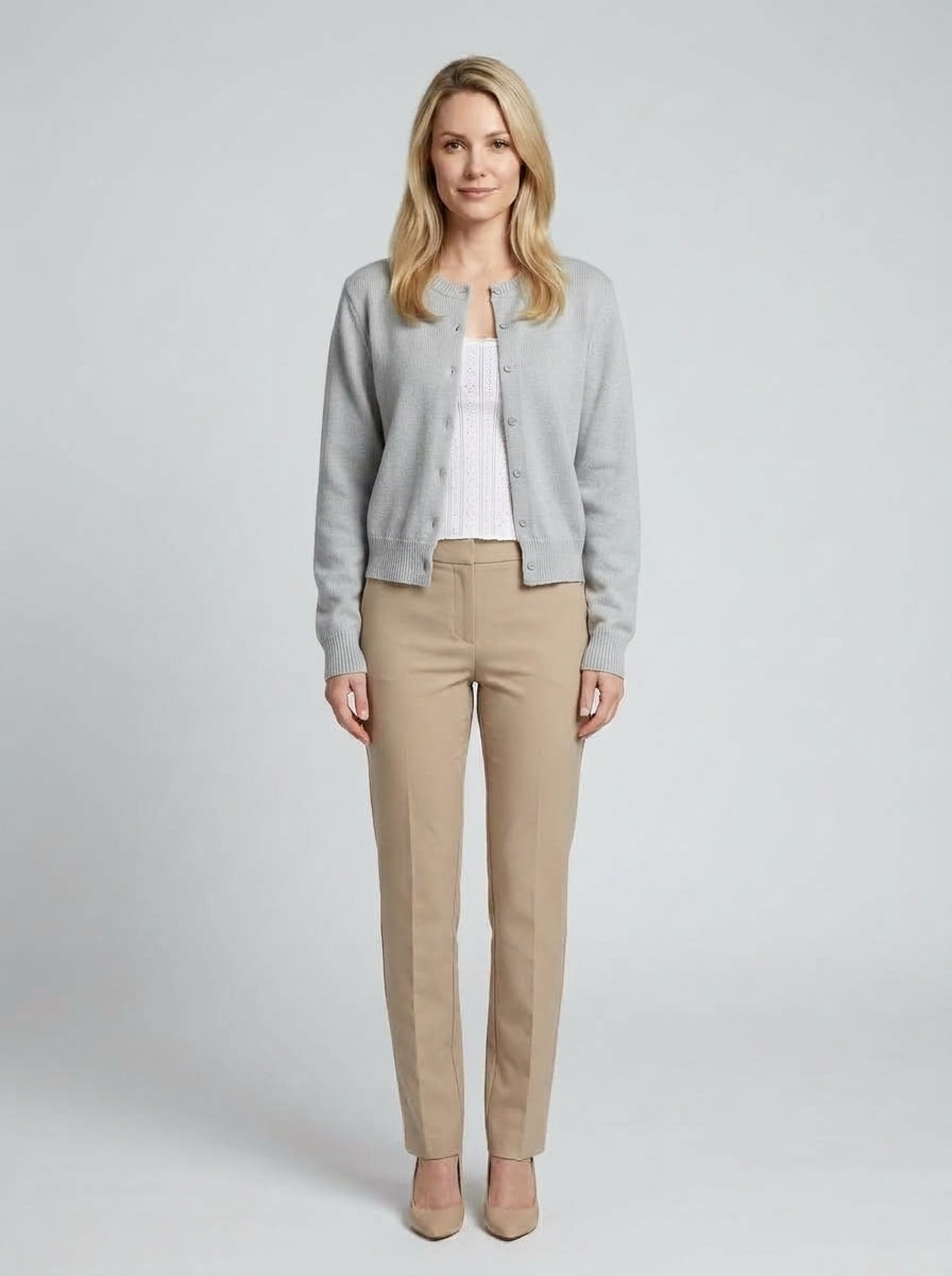 Amara | Women's Cardigan, Cropped Round Neck Button-Up Knit Winter Cardigan - Front [Lystr 6aa1695f37f016869b673564:front]