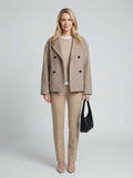 Charlene | Women's Double Breasted Pea Coat Stand Collar Autumn Winter - Front [Lystr 6aab9d35536c91cef599b3ea:front]