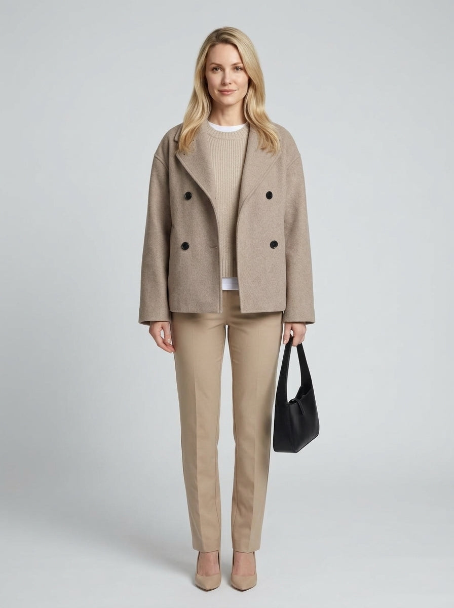 Charlene | Women's Double Breasted Pea Coat Stand Collar Autumn Winter - Front [Lystr 6aab9d35536c91cef599b3ea:front]