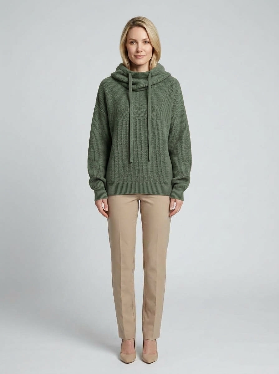 Paige | Women's Relaxed Fit Knit Cowl Neck Hoodie Casual Autumn Winter - Front [Lystr 6aab9d4c536c91cef599b3ed:front]