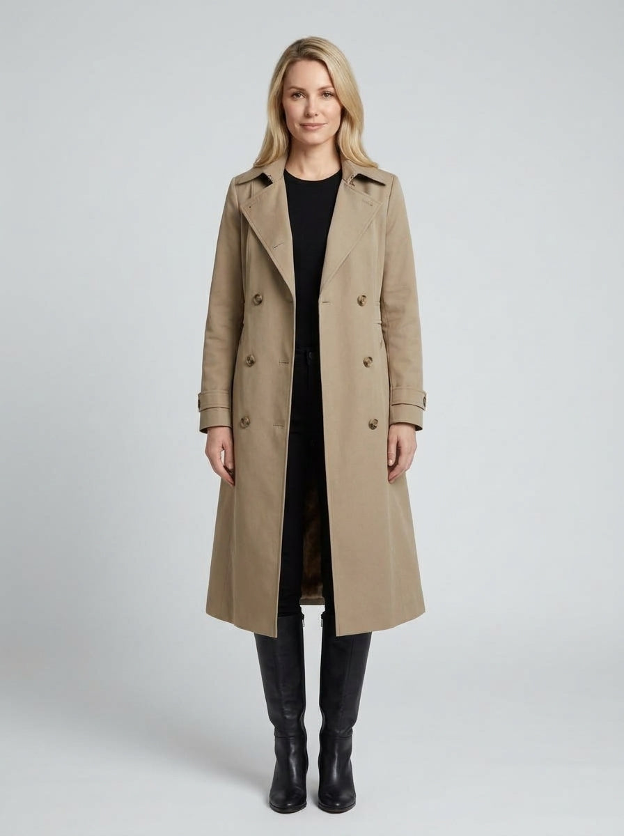 Carlotta | Women's Double Breasted Faux Fur Trim Winter Coat - Front [Lystr 6ac01ae706f210fd6cf85c0c:front]