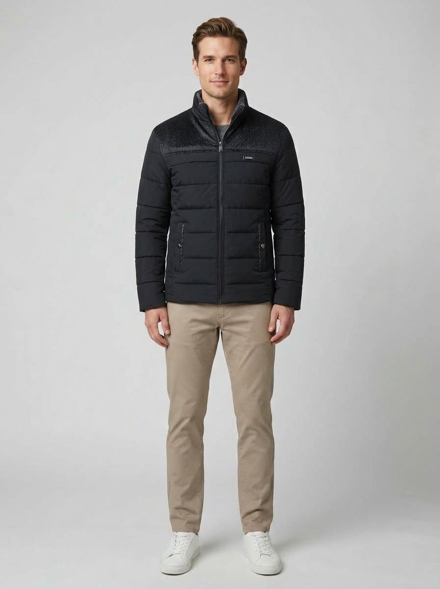 Casper | Men's Fleece Lined Padded Winter Coat, Contrast Panel - Front [Lystr 6ac01aef06f210fd6cf85c12:front]