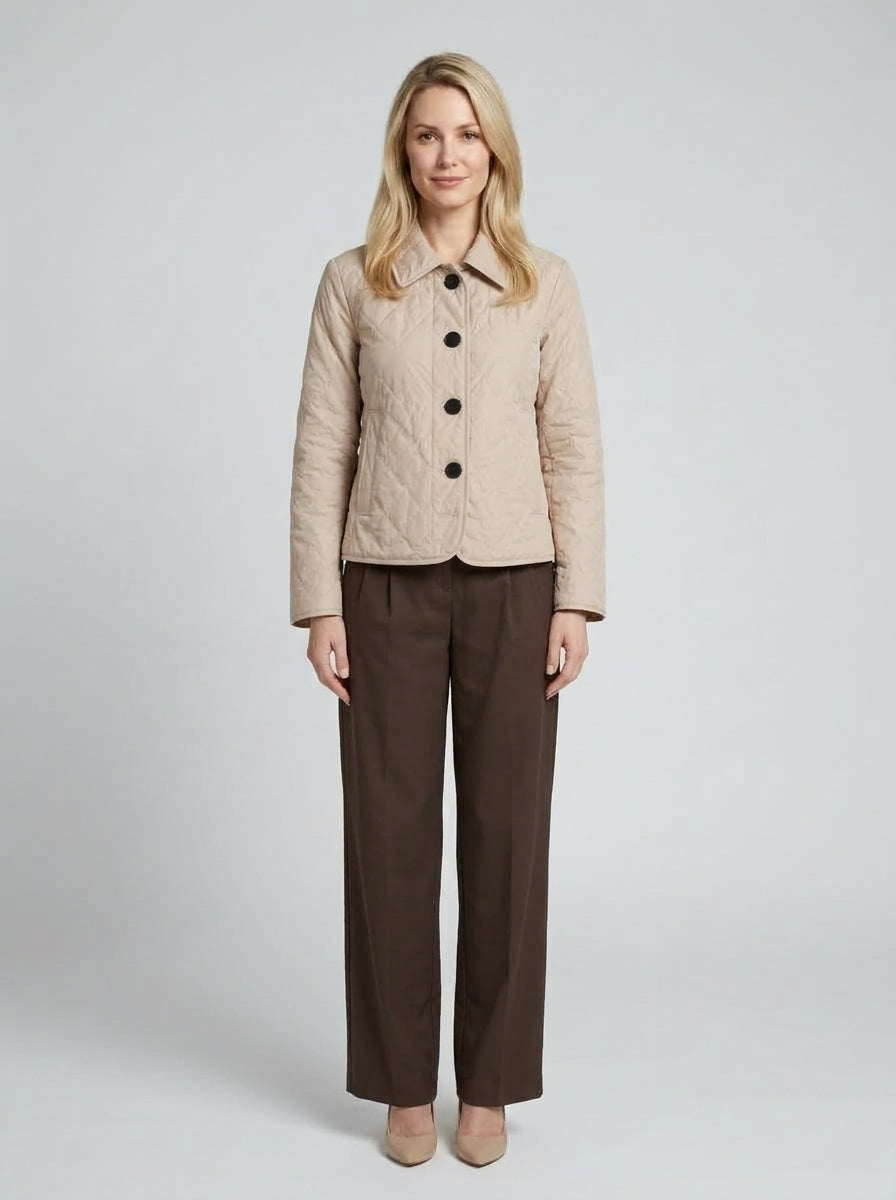 Freya | Women's Quilted Transitional Jacket, Collar Button Detail - Front [Lystr 6ac01aff06f210fd6cf85c18:front]