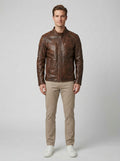 Magnus | Men's Vintage Leather Biker Jacket, Classic Winter Outerwear - Front [Lystr 6ac01b1f06f210fd6cf85c27:front]
