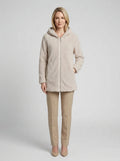 Nora | Women's Sherpa Short Coat, Sand Faux Fur Winter - Front [Lystr 6ac49f434b5d0052da3d616f:front]