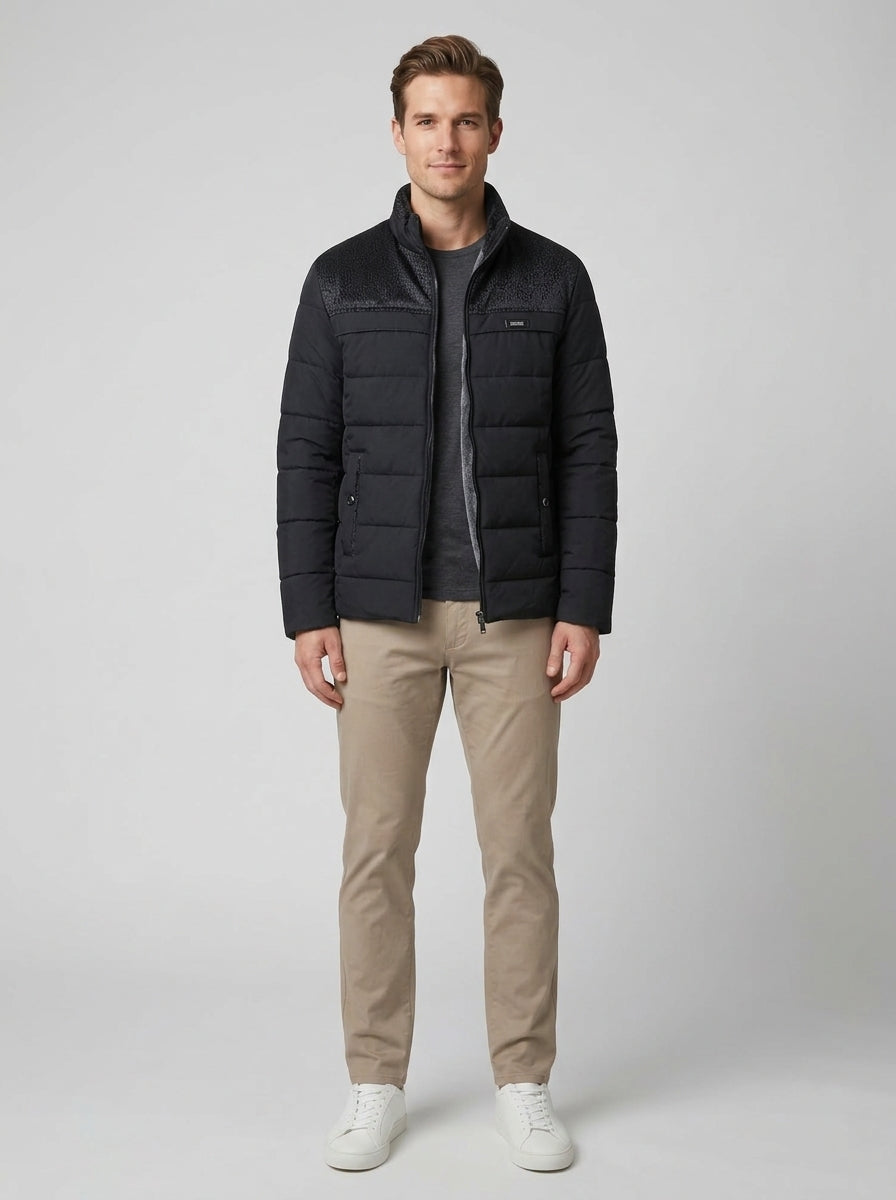 Casper | Men's Fleece Lined Padded Winter Coat, Contrast Panel - Front [Lystr 6ac49f4c4b5d0052da3d6175:front]