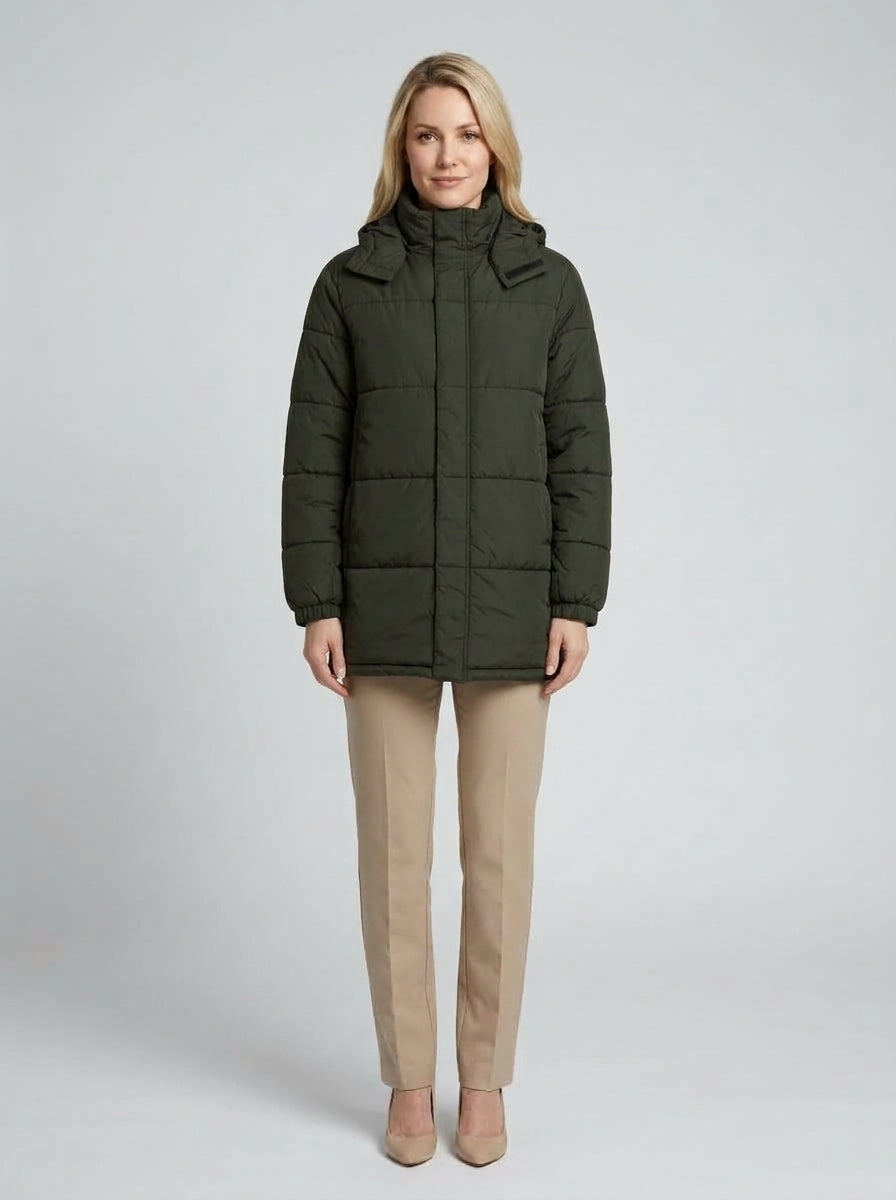 Rosalind | Women's Hooded Padded Winter Coat, Rosin Pink - Front [Lystr 6ac49f574b5d0052da3d6178:front]