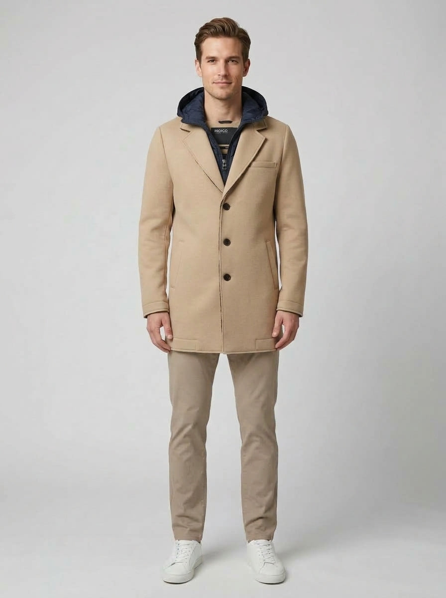 Felix | Men's Short Overcoat, Irish Cream Classic Winter Coat - Front [Lystr 6ac49f604b5d0052da3d617e:front]