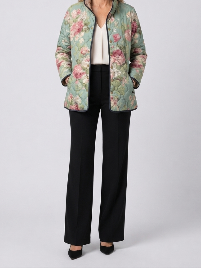 Carys | Women's Quilted Jacket, Retro Floral Pattern Winter Jacket - Floral