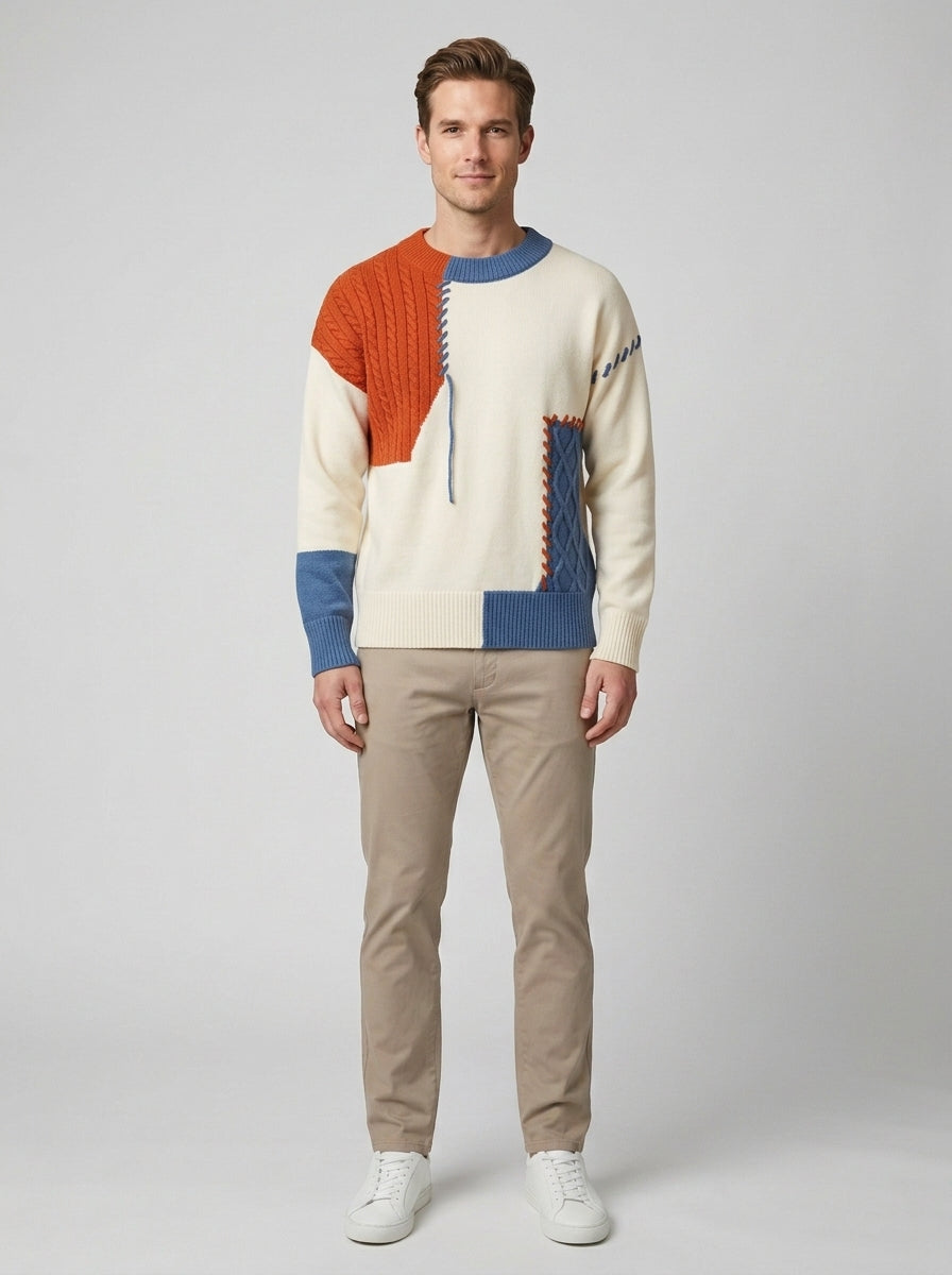 Felix | Men's Knit Sweater Patchwork Multicolour Layering Casual - Front [Lystr 6a8610d7346c7d0de359f70f:front]