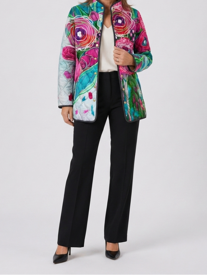 Arianne | Women's Quilted Jacket, Elegant Floral Pattern Winter Jacket - Floral