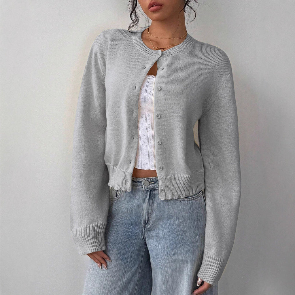 Amara | Women's Cardigan, Cropped Round Neck Button-Up Knit Winter Cardigan