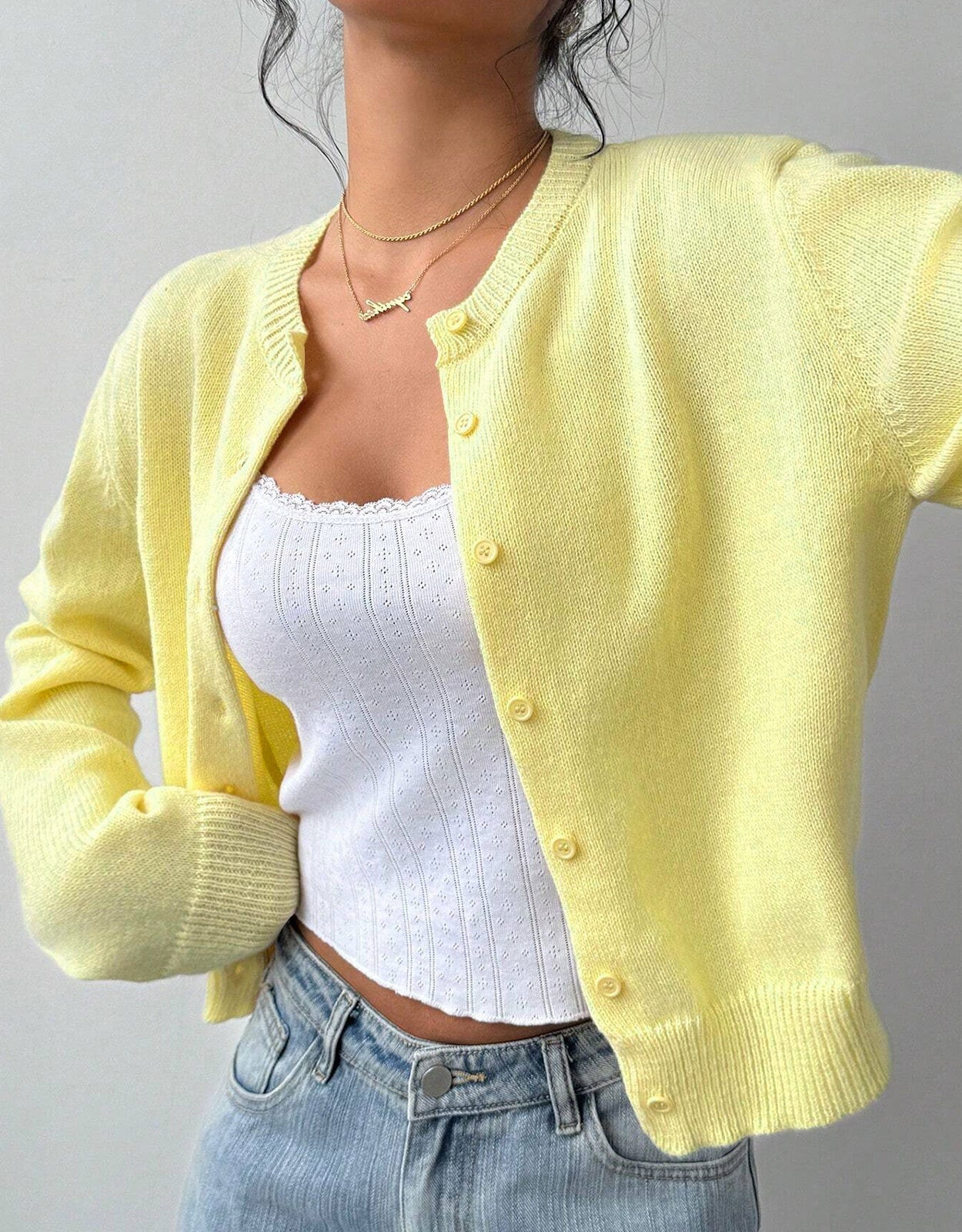 Amara | Women's Cardigan, Cropped Round Neck Button-Up Knit Winter Cardigan
