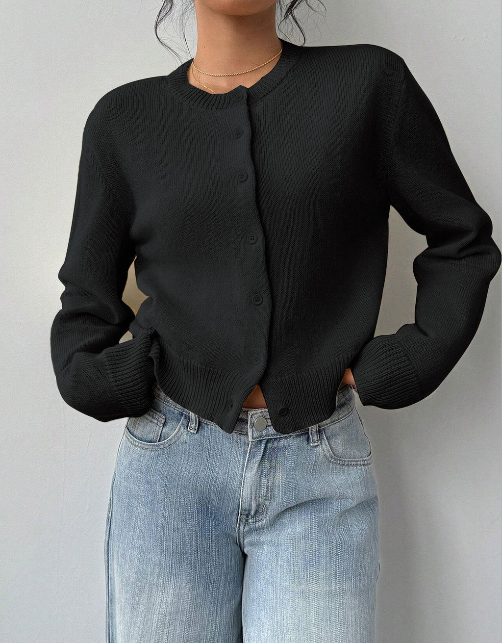 Amara | Women's Cardigan, Cropped Round Neck Button-Up Knit Winter Cardigan