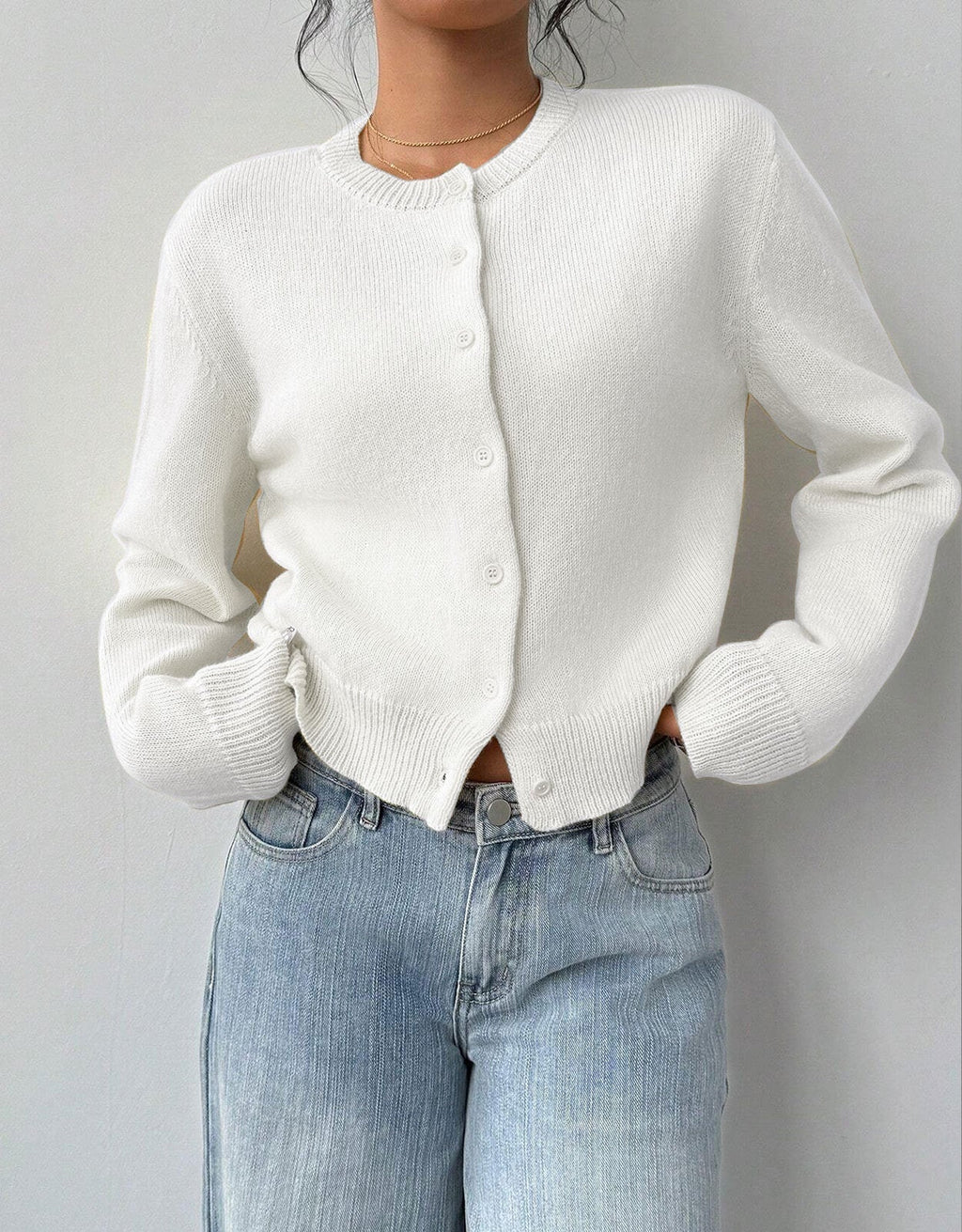Amara | Women's Cardigan, Cropped Round Neck Button-Up Knit Winter Cardigan