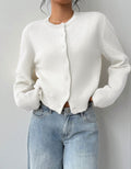 Amara | Women's Cardigan, Cropped Round Neck Button-Up Knit Winter Cardigan