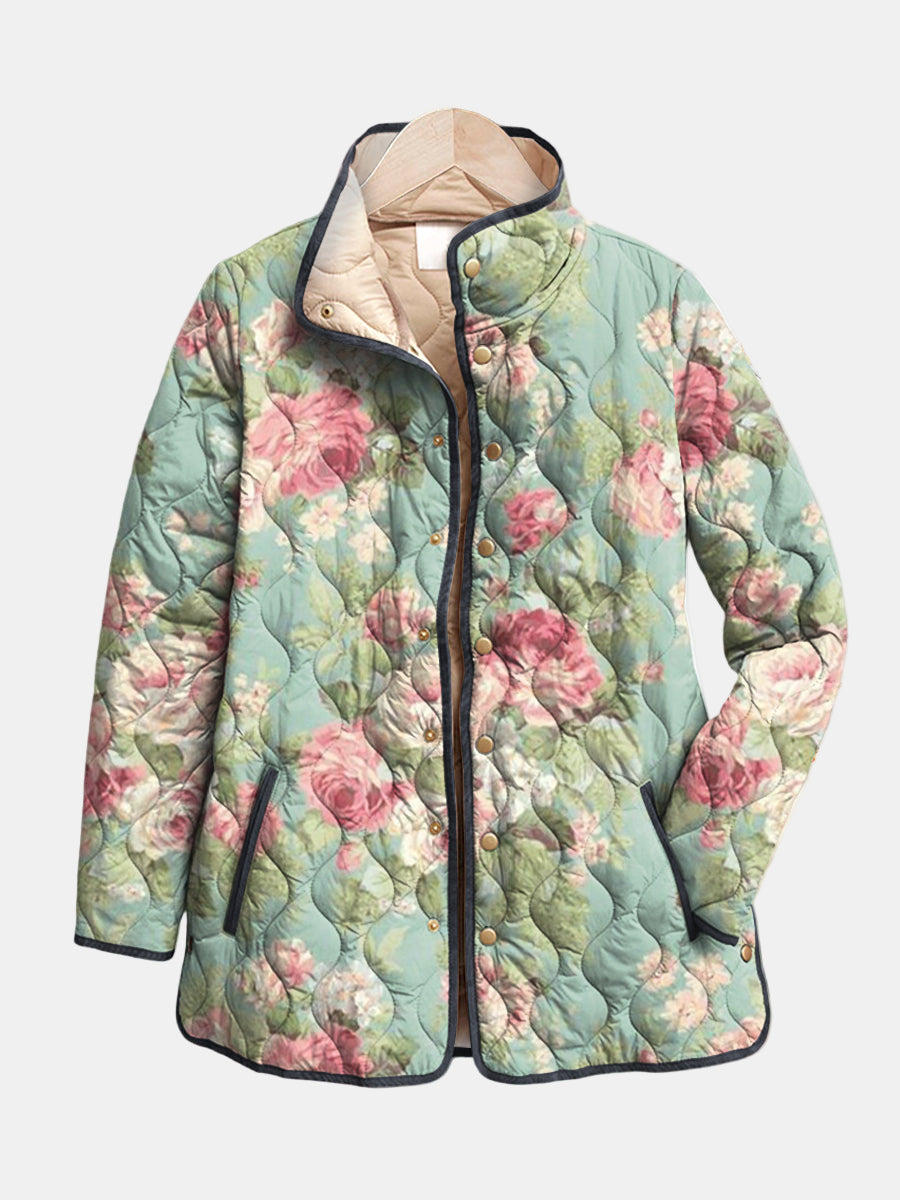 Carys | Women's Quilted Jacket, Retro Floral Pattern Winter Jacket - Floral