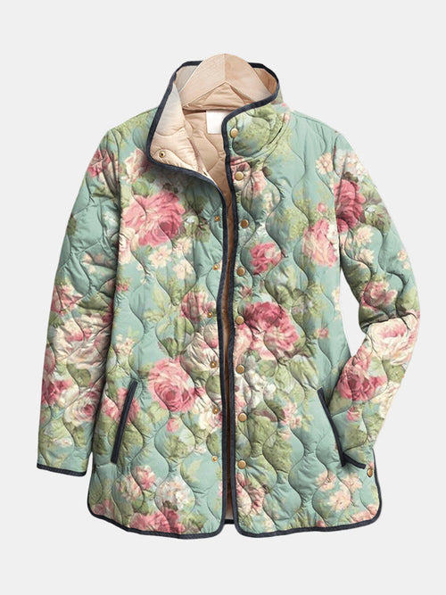 Carys | Women's Quilted Jacket, Retro Floral Pattern Winter Jacket - Floral