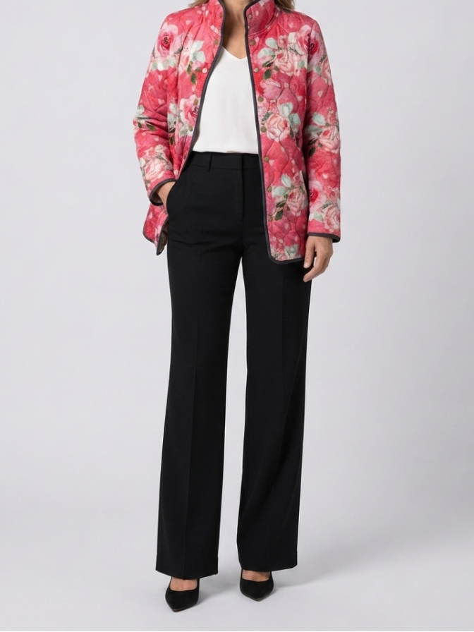 Freya | Women's Quilted Jacket, Pink Floral Print Winter Jacket - Floral