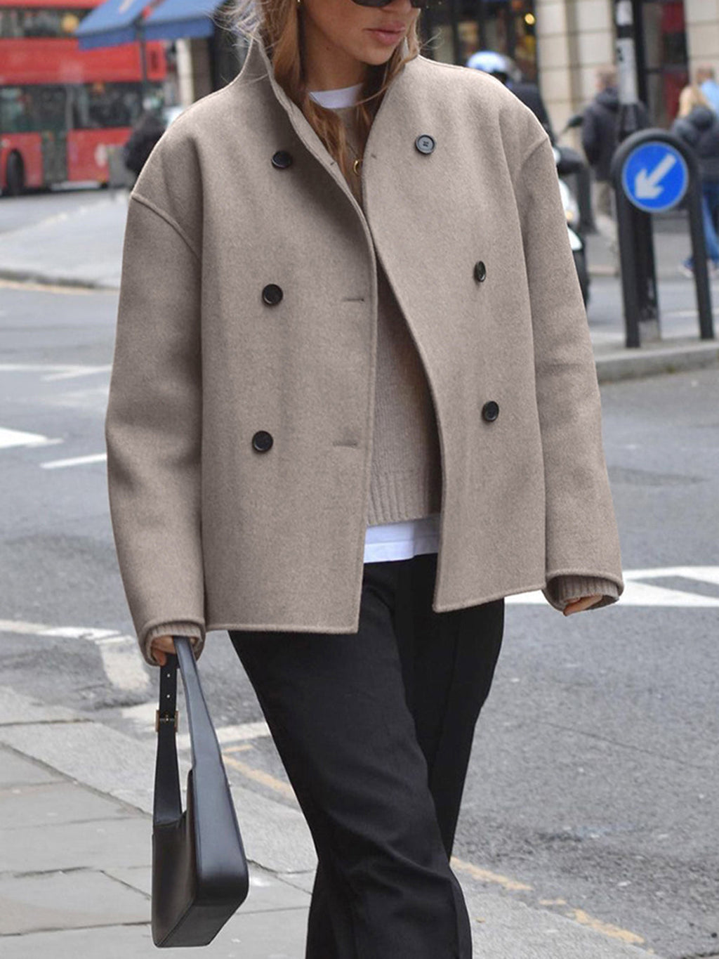 Charlene | Women's Double Breasted Pea Coat Stand Collar Autumn Winter