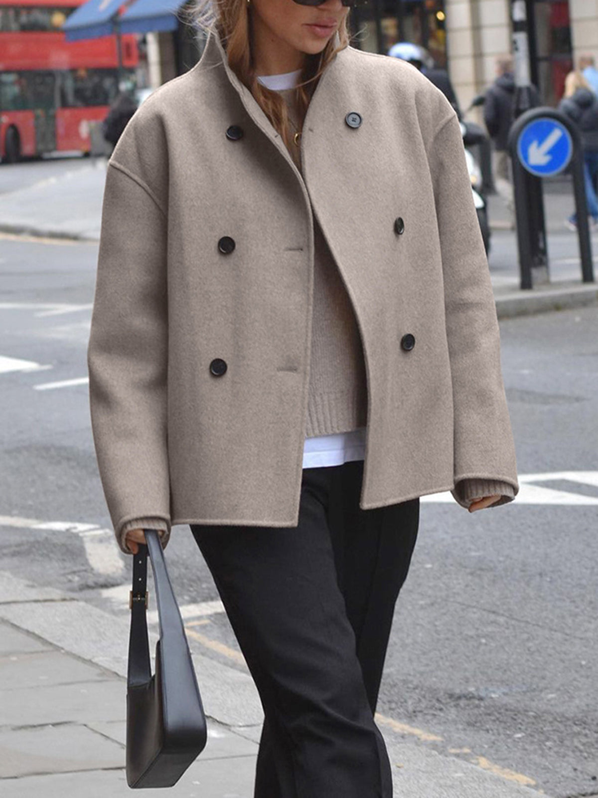 Charlene | Women's Double Breasted Pea Coat Stand Collar Autumn Winter