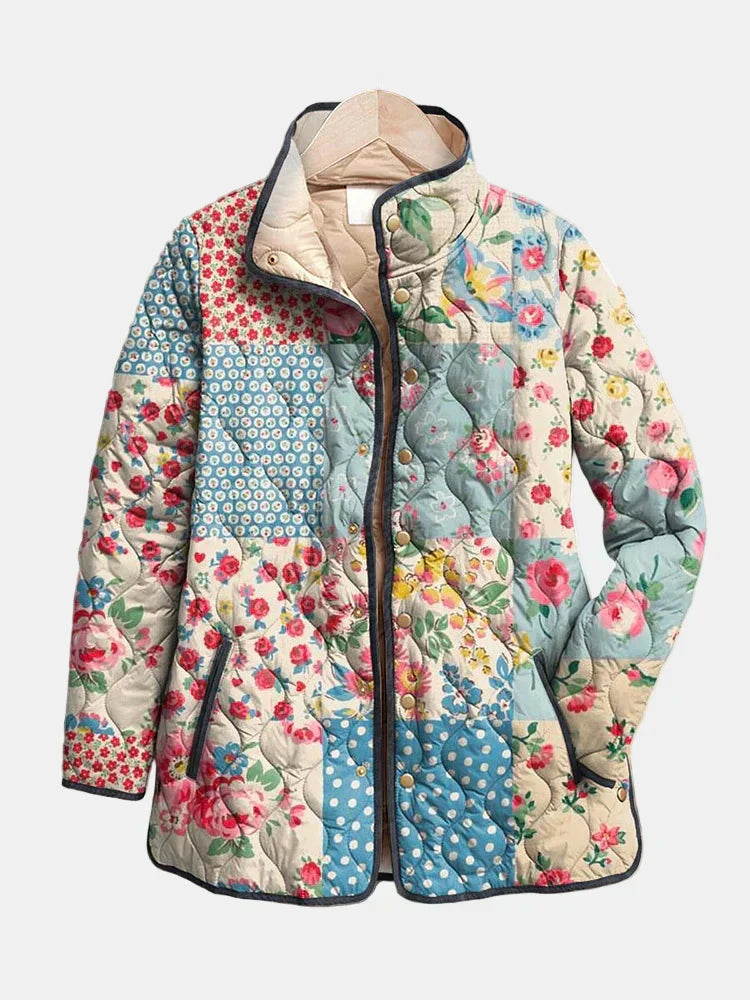 Liora | Women's Quilted Jacket, Charming Floral Print Winter Jacket - Floral