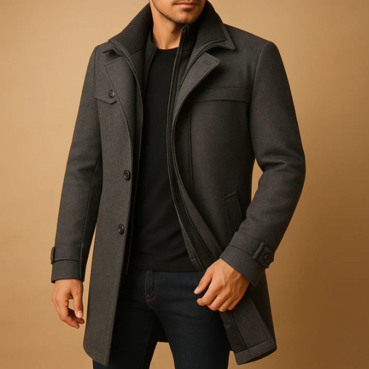 Warwick | Men's Winter Coat, Warm Adjustable Cuff Wool Coat
